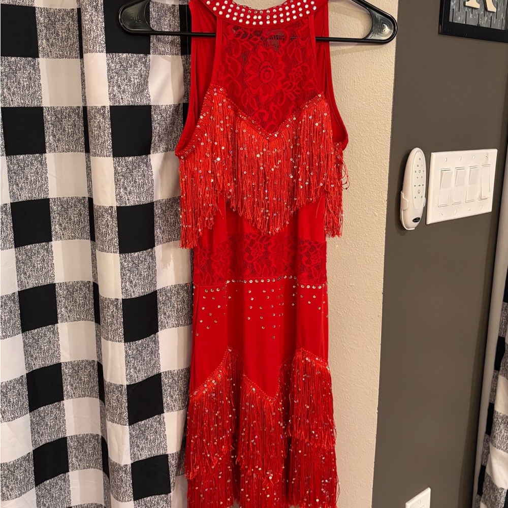 Red Fringe Dress with Rhinestones